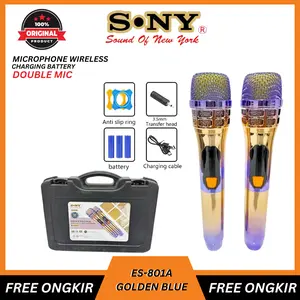 S. NY SOUND OF NEW YORK MIC MICROPHONE WIRELESS ES-801A GOLDEN BLUE MIKROFON KARAOKE