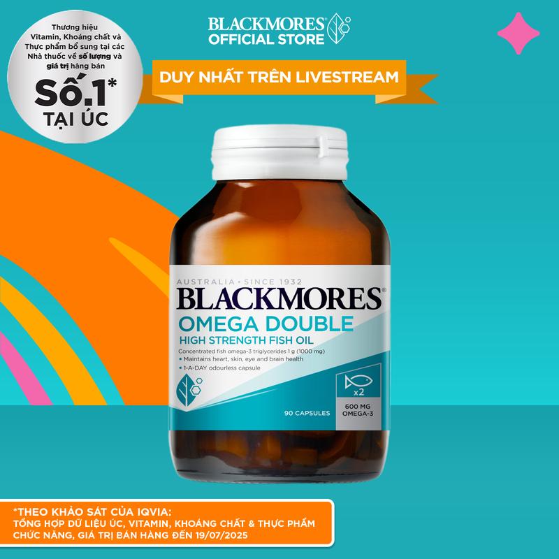 Viên Uống Dầu Cá Bổ Sung Omega Hỗ Trợ Cho Tim Mắt và Da BLACKMORES DOUBLE Omega HIGH STRENGTH Lọ 90 Viên