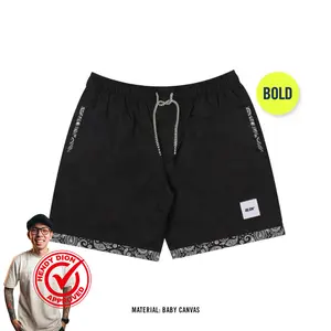 HOOLIGANS Boardshort Academica Bold Paisley Black Celana Shorts  Cowok  Hitam  Pendek Casual Santai