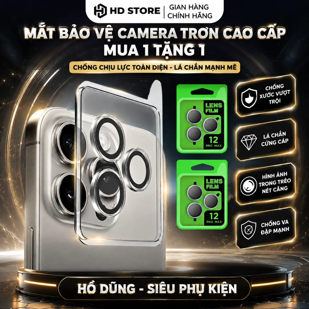 (2) [ MUA 1 Tặng 1 ] Bảo Vệ Mắt Camera TRƠN Liền Khung Chống Trầy Xước - Bảo vệ máy - Tăng Tính Thẩm Mĩ Dành Cho IP 11/12/13/14/15/16/pro/promax