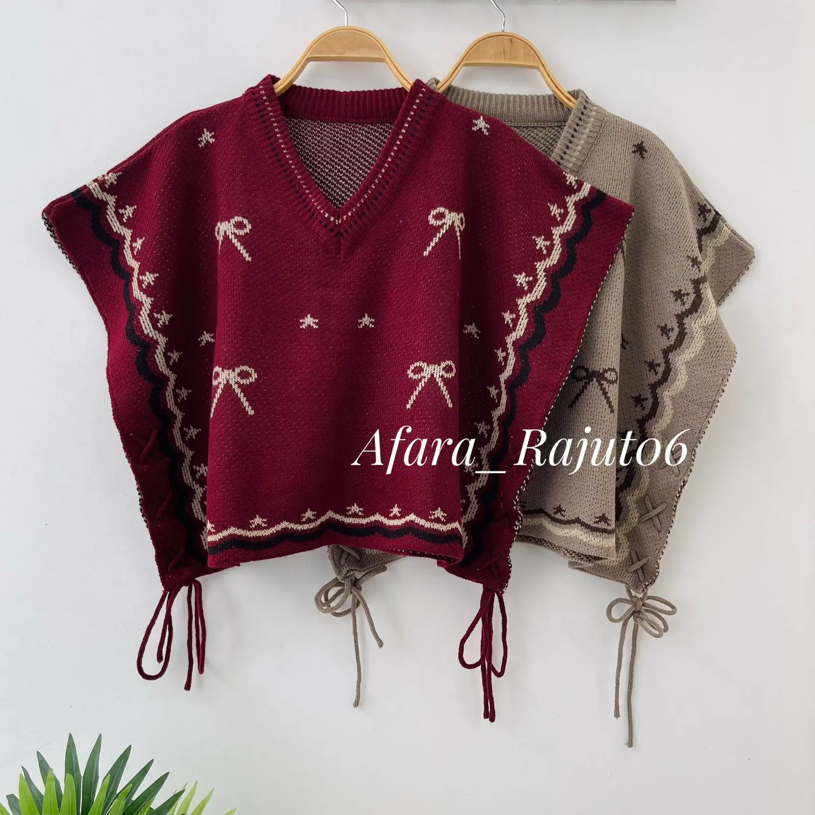 Ayundi Vest Knit - Atasan Rompi Rajut Wanti Kerah V-Neck Motif Pita Tali Kur Samping lucu Desain Moderen Korean Style premium