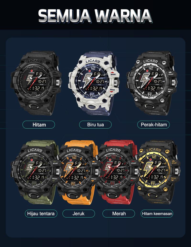 Product Introduction of LICARR Jam Tangan Pria Olahraga Analog-Digital Fashion Tahan Air Santai Kuarsa Jam Tangan Cowok Original Merek Stopwatch 9528 43