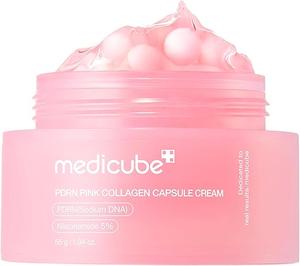medicube Salmon DNA PDRN Crema de cápsula de colágeno rosa, hidratante facial | Crema hidratante ligera | PDRN, niacinamida para tono de piel desigual, hidratación brillante, cuidado de la piel