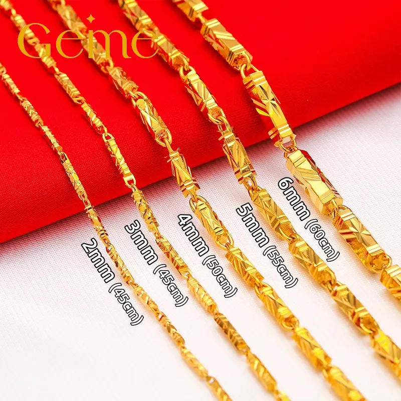 [GEME] [COD] Kalung kolom heksagonal, rantai bambu emas pasir Vietnam, 2mm-6mm, perhiasan baru untuk pria dan wanita, tidak memudar, tidak alergi 0