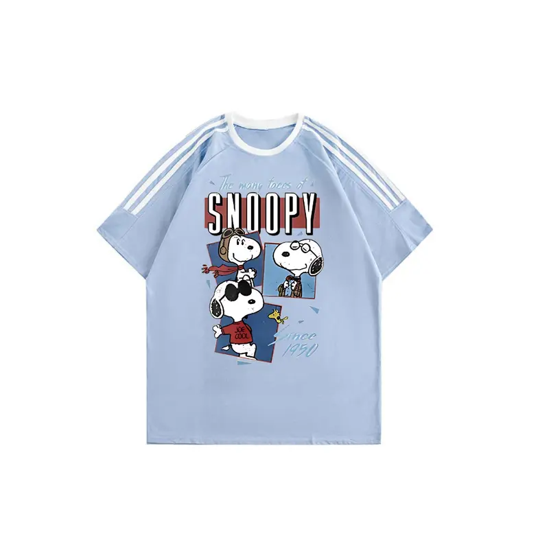 Tshirt Lengan Pendek Garis Tiga Baju bola Snoopy Korean Style Kaos Longgar 100% Cotton 5