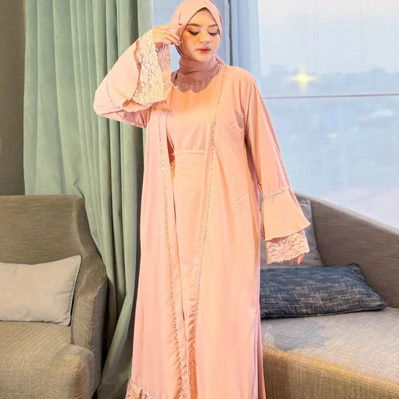 HALIMAH - NAMEERA Set Belt Dan Pashmina | Baju Gamis Abaya Kaftan Dress Wanita Muslim Kondangan Pesta Pengajian Model Baru Mewah Elegan Simple 1