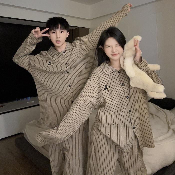 Bộ đồ ngủ Pyjama mặc nhà cổ sơ mi vải cotton mây mát mẻ không nhăn không xù