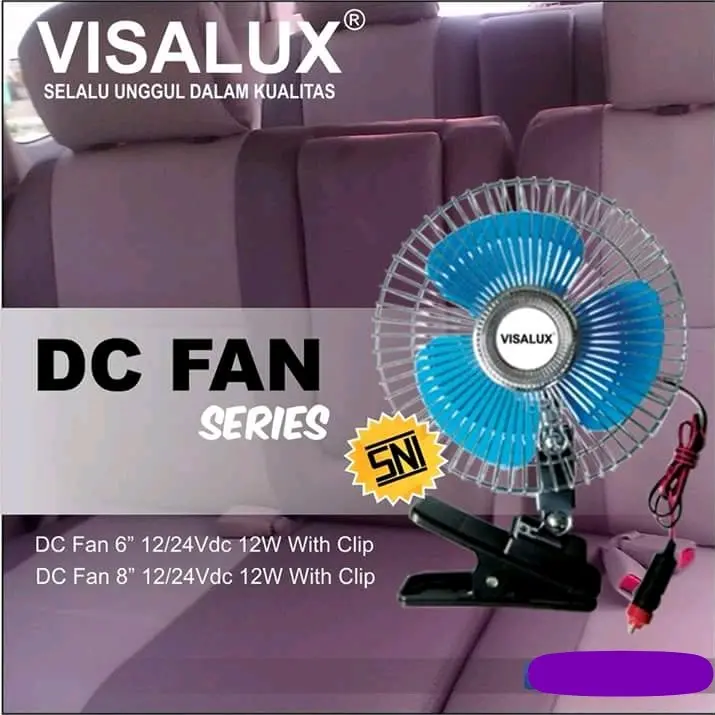 kipas angin mobil jepit DC 12v-24V 8 inch visalux kipas DC tolah toleh angin kencang dan tidak bising