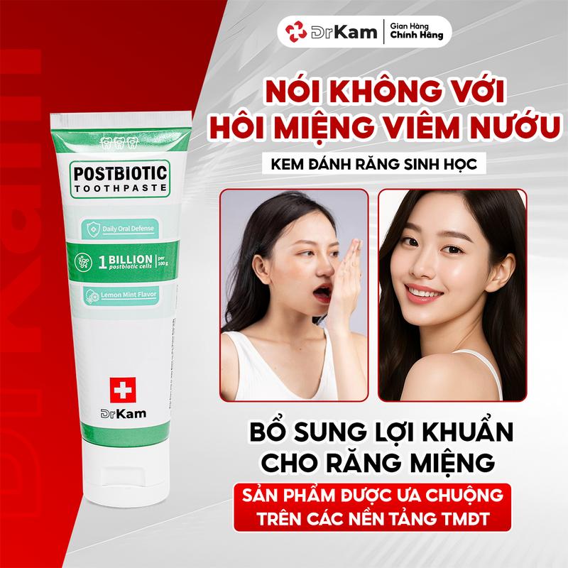 Kem đánh răng sinh học DrKam Postbiotic 110g Ngừa Hôi Miệng Giảm Viêm Nướu Dành Cho Răng Nhạy Cảm