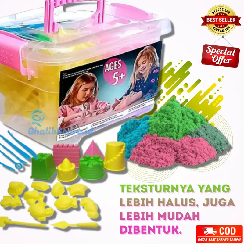Mainan Anak Paket Hemat KOMPLIT Pasir Ajaib 1 kg - Box Mini Cetakan Sekop Alat Ukir 0