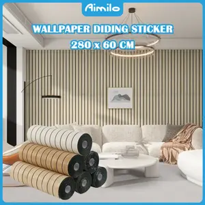 | 280 x 60CM | Wallpaper Dinding Sticker PVC Foam Wood Panel Stiker Dinding Kamar Dekorasi Wallpaper Dinding Viny Linen Premium Tebal Bahan PVC Roll Dekorasi Kamar Motif Garis Anti Air & Lembab Gaya Scandinavian Nordic - Stiker
