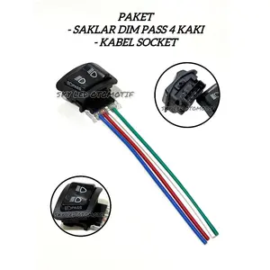 Paket 1 Set Saklar Pass Beam 4 Pin Tombol Pass Beam + Kabel Socket Untuk Motor Honda