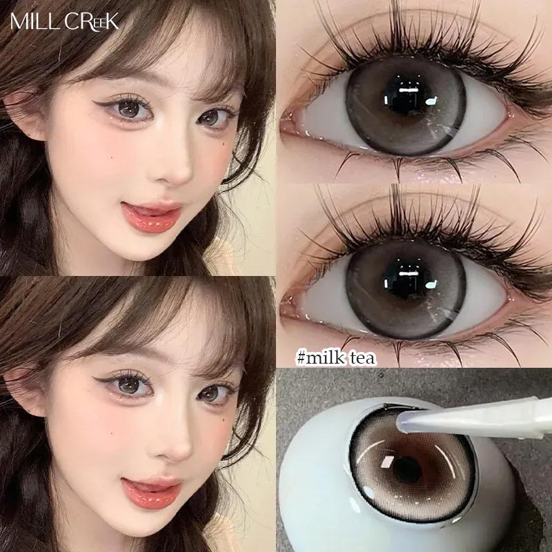 Milk tea Mill Creek Buy 2 Get 3 Free Brown Color Contact Lenses Diameter 14.5mm High gloss Brownl Lenses WT:40% kinhap trong hug taupe lens