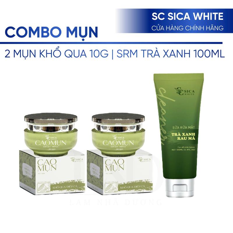 Bộ Kem Mụn, 2 Cao Mụn Khổ Qua Diếp Cá 10g + 1 Sữa Rửa Mặt Trà Xanh Rau Má 100ml - Hỗ trợ chăm sóc da dầu mụn skincare.