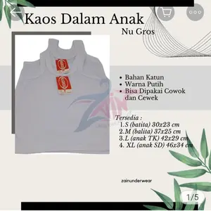Dijual 12/6 pcs Kaos Sporot warna putih merk NUGROS buat anak-anak ukuran S, M, L, XL, 3L.