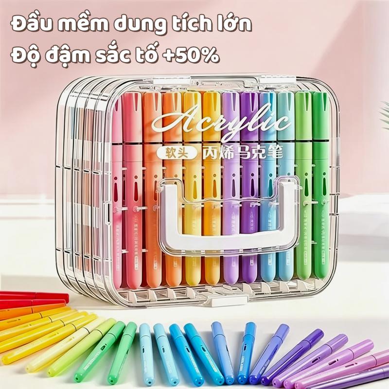 Màu Acrylic Marker Màu Sắc Tươi Sáng Nổi Bật Bộ 24 36 72 84 Màu Học Sinh Ngòi Brush Dụng Cụ Vẽ Tranh