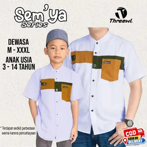 THREEWL - Kemko Sem'ya Series Lengan Pendek Dewasa & Anak | Baju kemeja Koko Family Outfit Modis & Nyaman Dipakai bahan Katun Micro premium