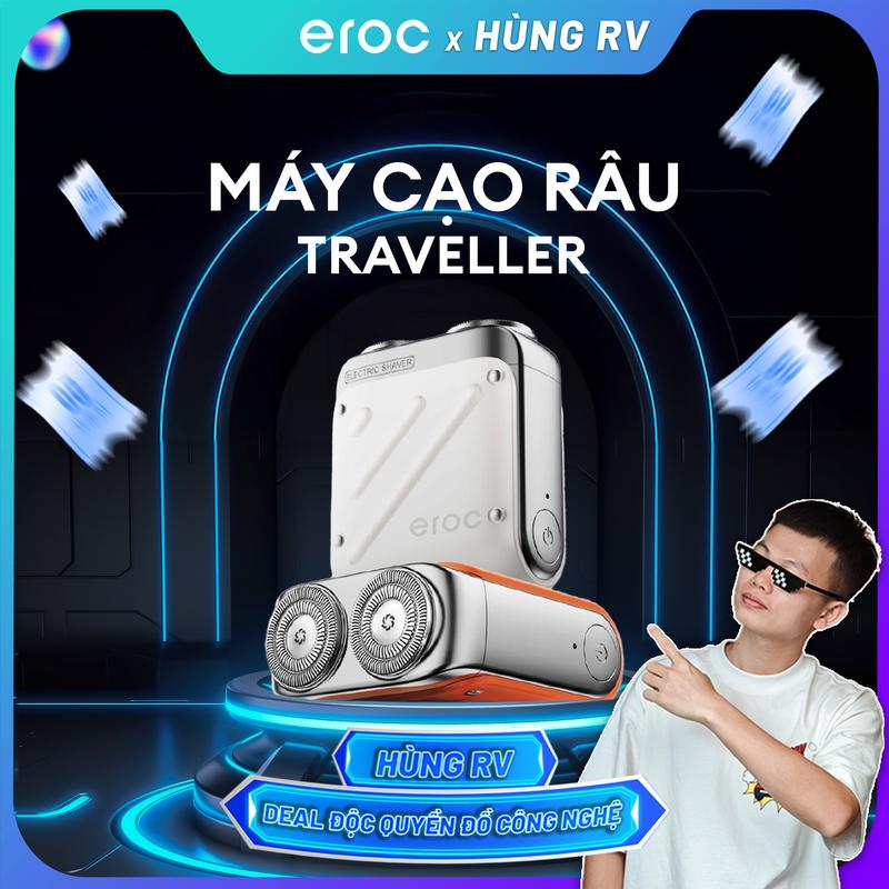 [Hungrv] Máy cạo râu EROC TRAVELLER MINI KKXZ021 (nhiều màu) - Chuyên Gia Cạo Râu Mini, Chống nước IPX7, Lưỡi dao tự mài, Sạc nhanh Type-C