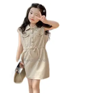 Overall ANAK Perempuan Dress Baju Cotton Streach Hitam Lengan Katun Usia 2-6 Tahun Kancing Pakaian Fashion Gaun Twill Berkualitas Tinggi Model Kekinian Tali Aktif Serut