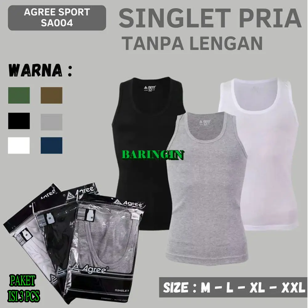 3 LEMBAR KAOS DALAM PRIA DEWASA-AGREE SINGLET COWOK POLOS KATUN Keren Hitam Oblong Distro