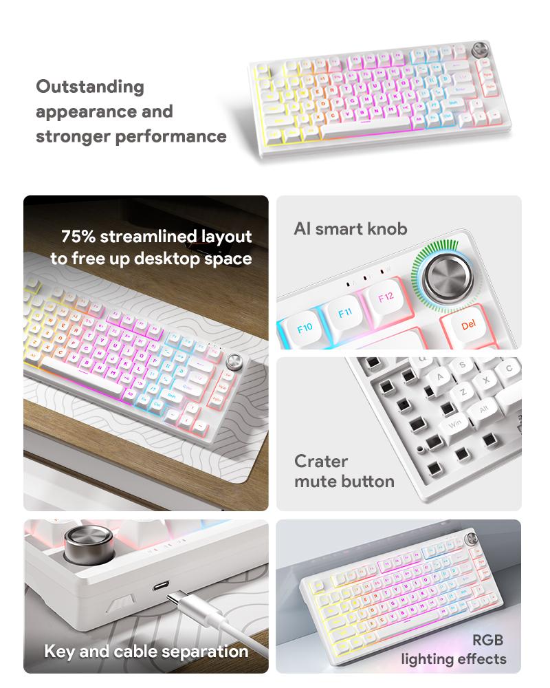 FURYCUBE New model IP75 75 Keys Membrane Keyboard Wired/Wireless Type-C ...