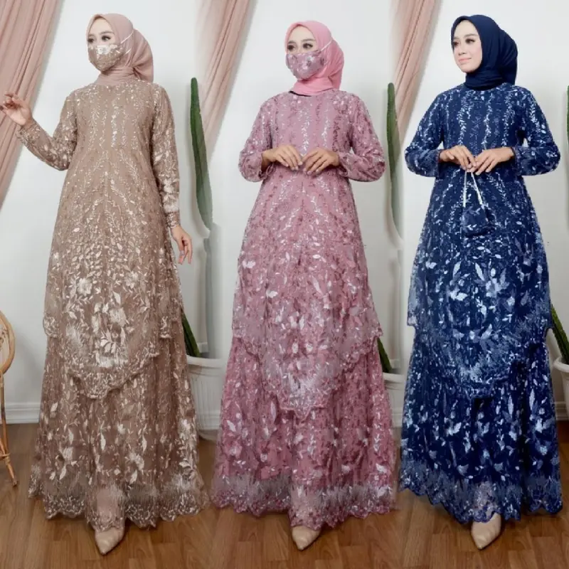Gamis Tingkat Runcing Gamis Tulle Gamis Modern Baju Pesta Outfit Kondangan Dress Wanita Panjang Muslim Bordir Layer 0