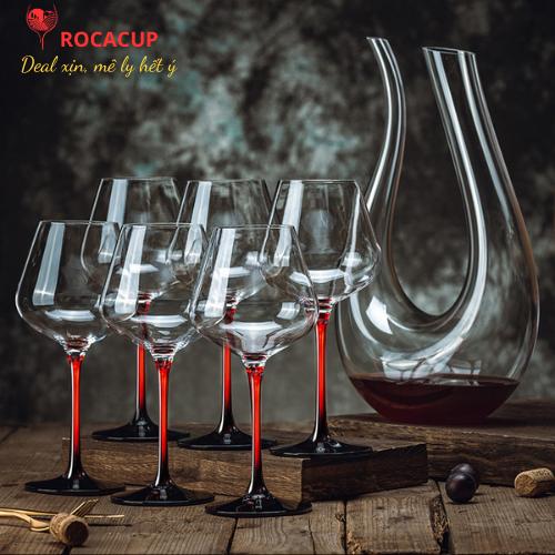  Rocacup Bộ Ly Rượu Vang Pha Lê Chân Đỏ Cao Cấp Dung Tích 440ml & 590ml Hộp 6 Ly Sang Trọng Chất Liệu Pha Lê Thuỷ Tinh Không Chì An Toàn Cho Sức Khỏe 