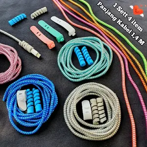 [PROMO] 1set 4item Pelindung Kabel, Pelindung ujung Kabel 2pcs, Pengikat Kabel, panjang 1,4 Meter, Bahan Tebal Premium warna Metalic bagus