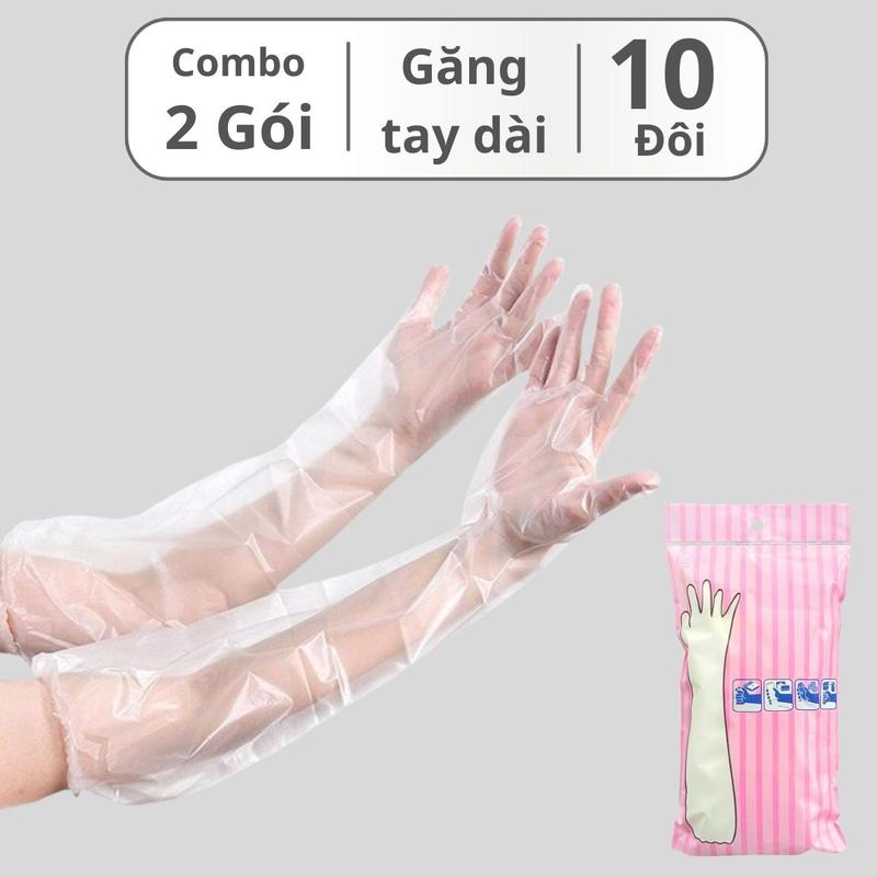 Combo 10 đôi găng tay dài Living C trong suốt dùng một lần làm việc nhà làm bếp tiện dụng
