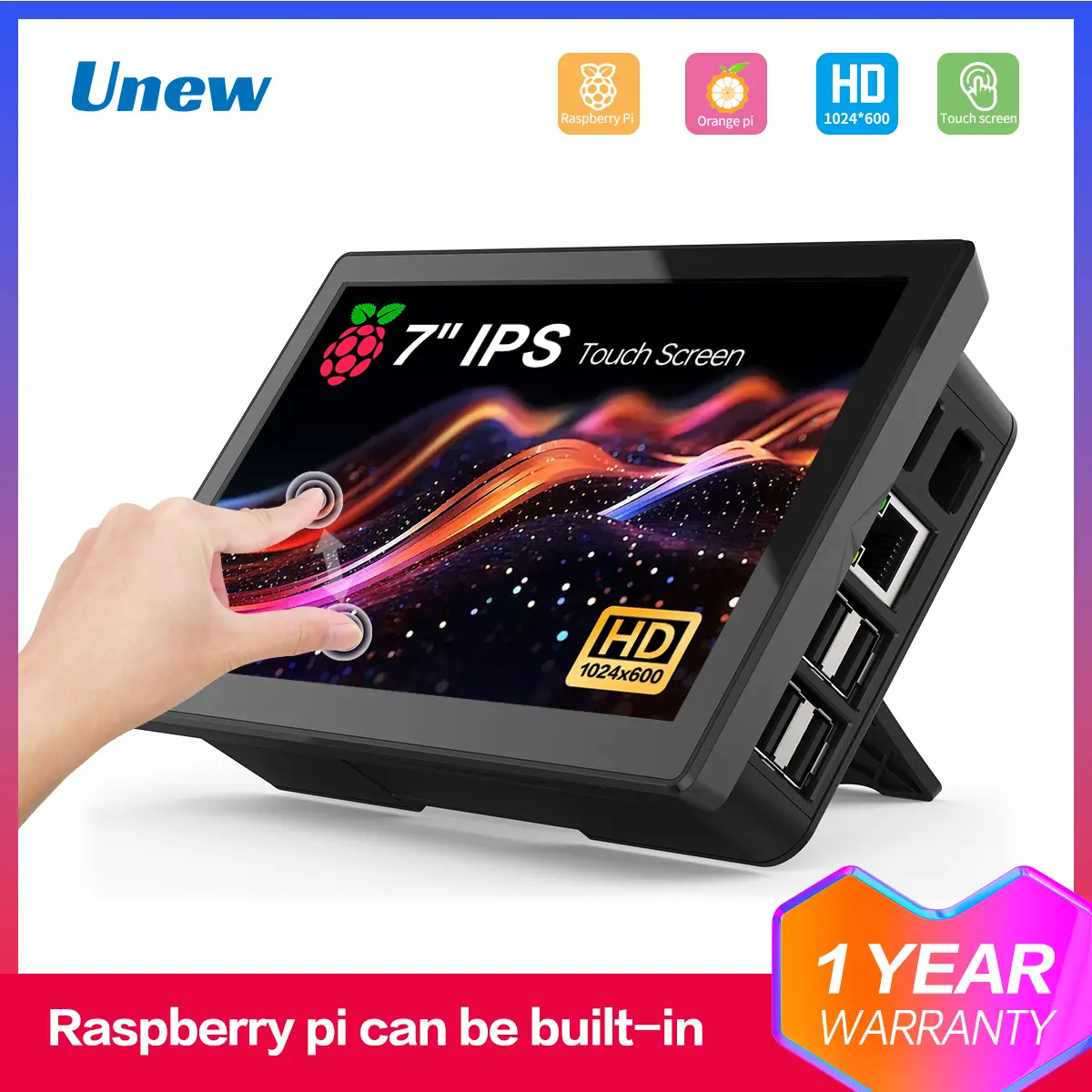 7 inch Touch Screen Monitor for Raspberry Pi 4 3 Banana Pi Industrial 1024*600 60Hz Display HDMI USB 75*75mm VESA for Pi 4 3 3B+ Laptop