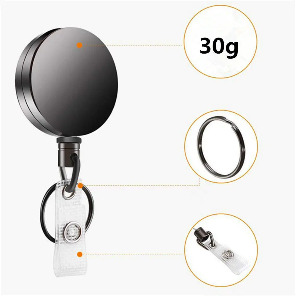 Recoil Belt ID Lanyard Retractable Zinc Alloy Pull Office Supplies Badge Reel Key Ring Clips Badge Holder Clip