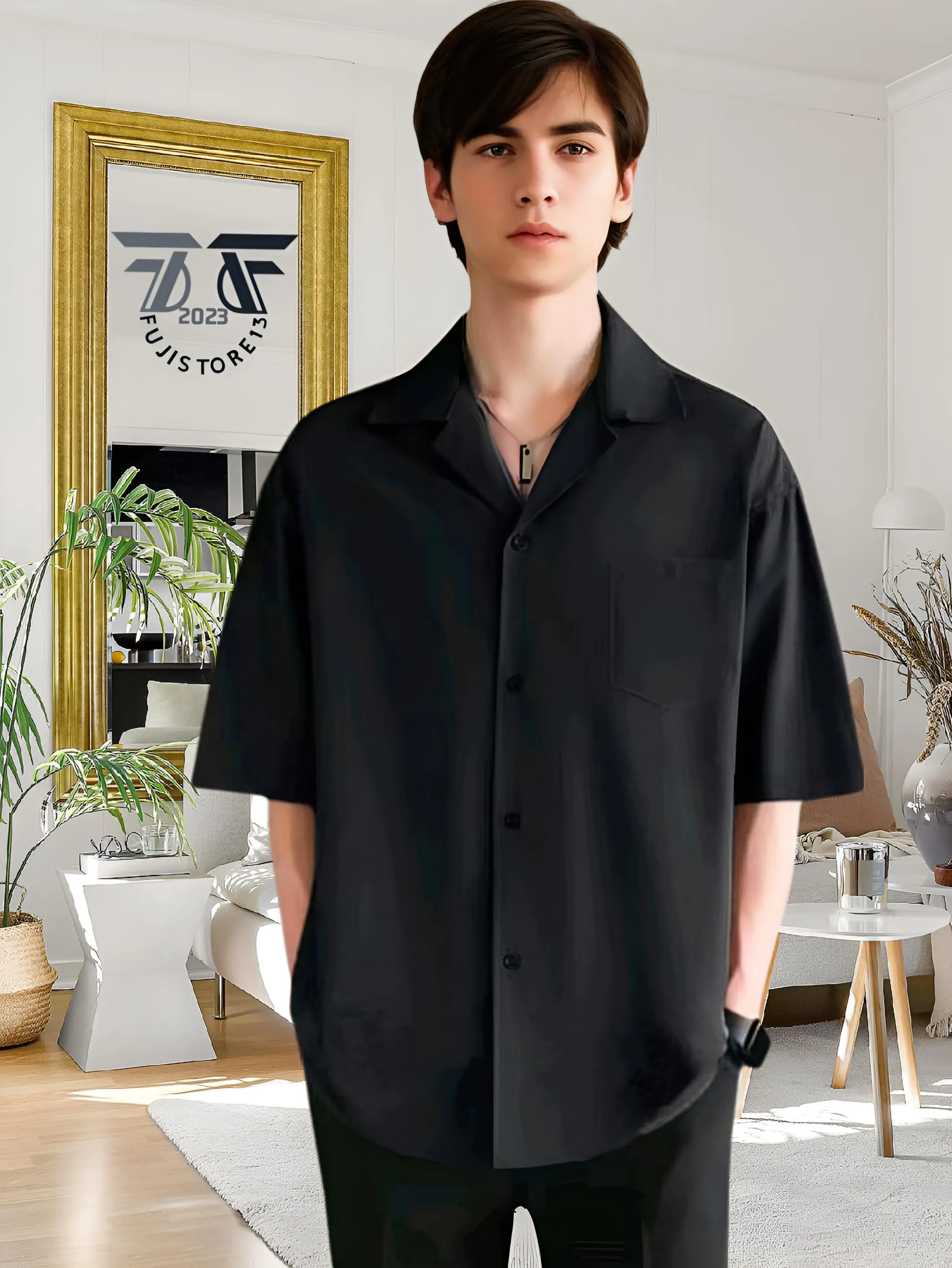 Kemeja Vintage Pria Lengan Pendek Kemeja Pria Polos Korean Style - Kemeja Kerah Piyama