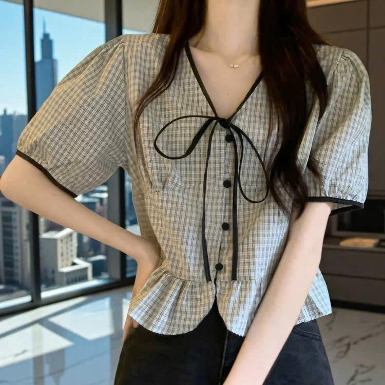  Áo sơ mi kẻ Caro dáng bèo nhẹ xinh xắn   LAMO- B1431 