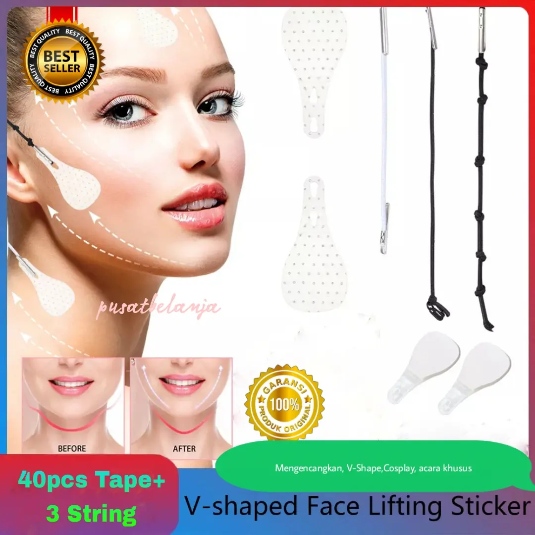 IMPORT! Stiker Wajah Anti Kerut/Sticker Garis Wajah isi 40pcs/set /V Shape Face Lift Tape Scotch Wajah bentuk V Face Mengencangkan Merah