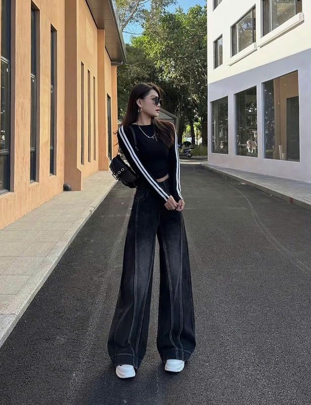 [SARA] Quần Jean Wash Retro - Quần Jean Nữ Ống Rộng Cạp Cao Tôn Dáng Phong Cách, Cá Tính - SR006