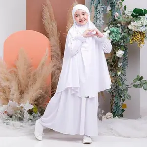 Gamis Syar'i Terbaru Anak Perempuan 6-10 Tahun set hijab Bahan jersy Ity Korea Nyaman Lembut Tidak Menyusut Cantik 3 Ukuran L XL XXL Baju Biru Hijau Hitam Motif Muslim Syari Dress