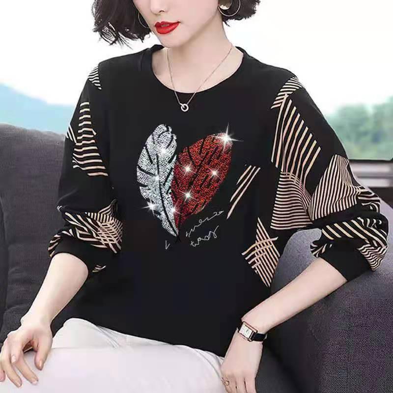 Áo Thun Dài Tay Cho Mẹ Trung Niên, Dáng Rộng, Cỡ Lớn, Áo Cánh Dơi Để Che Bụng, Mới, Mùa Xuân Và Mùa Thu 0