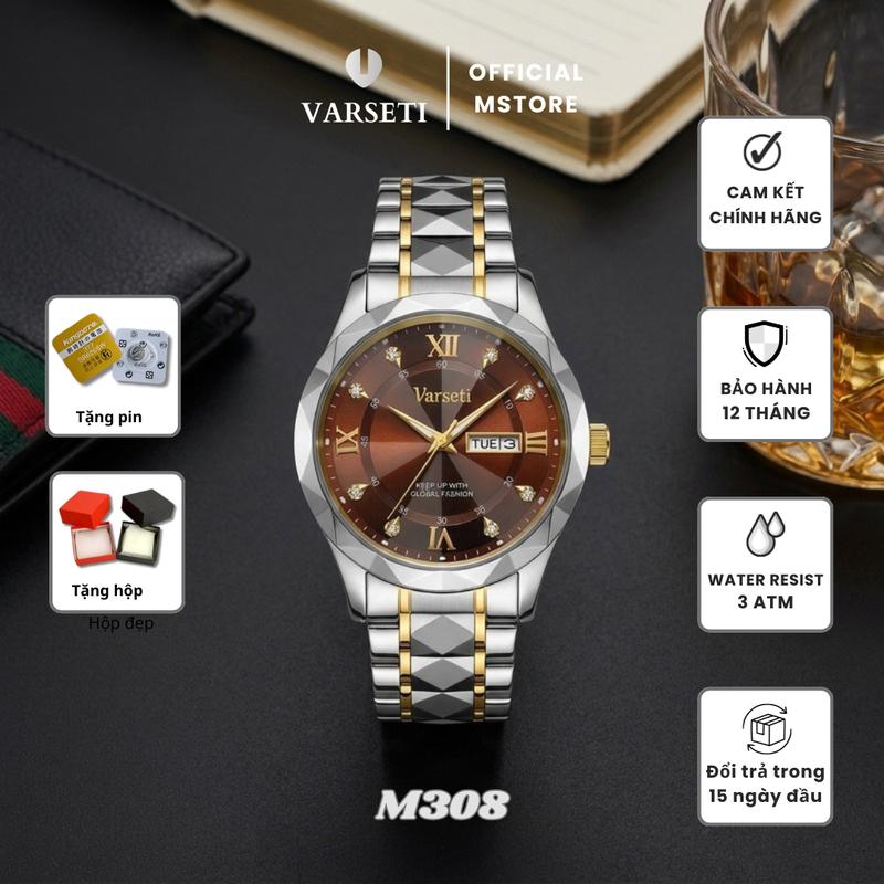 [DEAL 9K HÙNG LUXURY] - M0308, M99 - Đồng Hồ Nam Varseti Mặt Đỏ Thẫm Kim Giờ Mạ Vàng Cọc Giờ Đính Đá Sang Trọng Dây Thép Demi Đúc Đặc