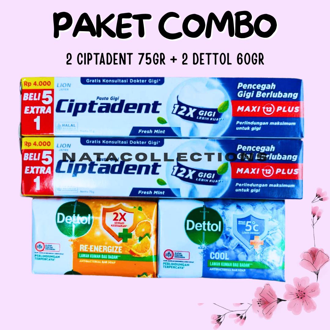 Paket Hemat Sabun Mandi 3 pcs Sabun Dettol 60gr + 3 pcs Ciptadent 75gr pasta gigi