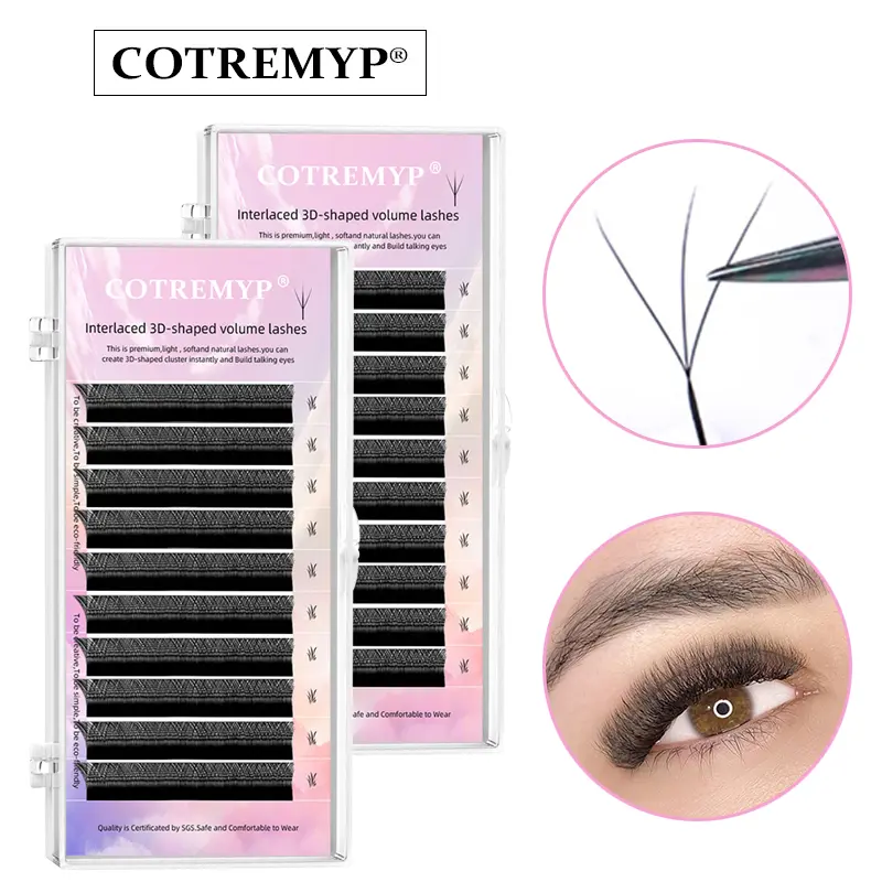 Lông Mi Cỏ Ba Lá Ma Thuật COTREMYP, Nối Mi Khối Lượng 3D, Hình Chữ W, 0.07 D / D +, Giúp Người Hâm Mộ Dễ Dàng 0