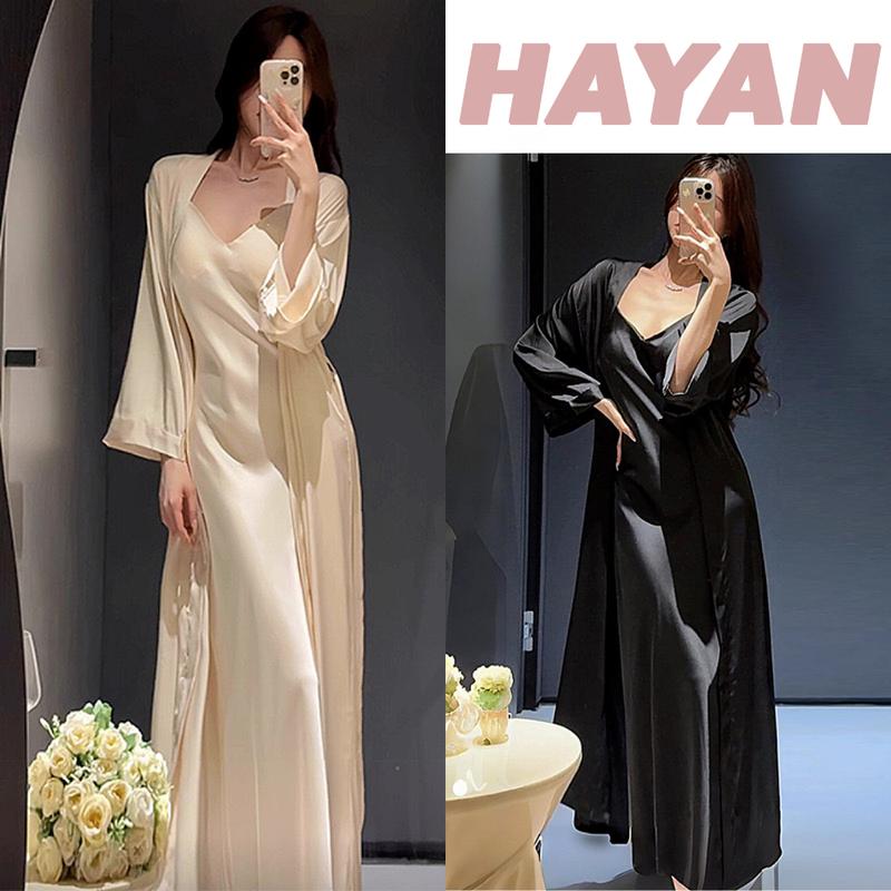  HT837 Set váy ngủ và áo choàng tay loe cổ xẻ tiểu thư dáng dài sang chảnh tôn dáng HT837 
