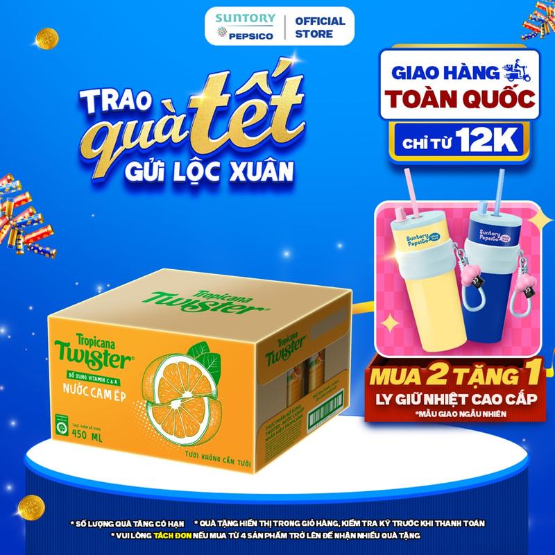 Thùng 24 Chai Nước Trái Cây Twister Cam 450ml chai