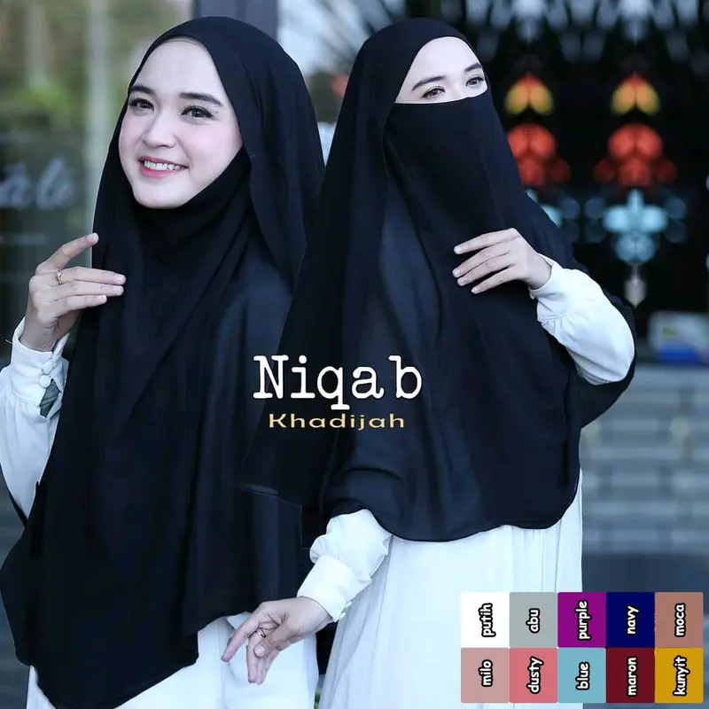 Jilbab French Khimar Khadijah Cadar Niqab Syari Ceruty Kerudung Masker Panjang Muslim 1