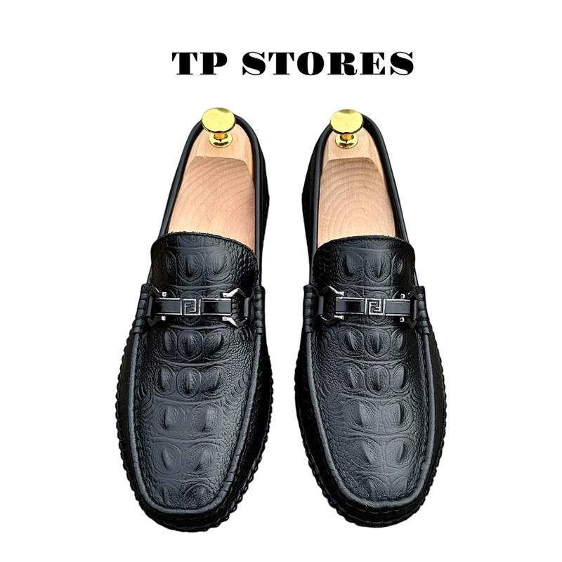 Giày mọi Da cao cấp in nổi Giày lười da in nổi vân cá sấu Đế cao su Shoes M01 giay nam