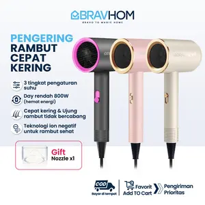 B(COD)Bravhom Hair Dryer Pengering Rambut Cepat Kering Super Silent 3 Suhu Kecepatan Bisa Diatur Hairdryer