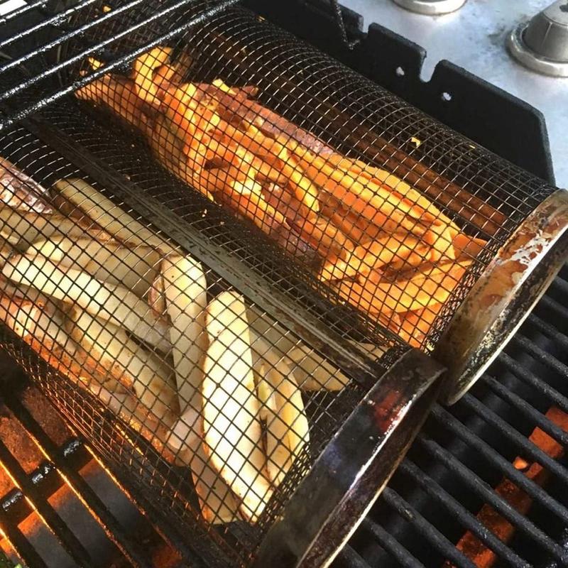 1Pcs Simple Anti Scalding For Vegetables Fish And French Frie Cooking Supplies With Cover Leakproof Grilling Basket Vegetable Bucket Barbecue Cage Barbecue Rack 4