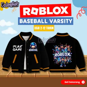 Jaket Anak Roblox Baseball Varsity Anak Laki-Laki & Perempuan Usia 2-12 Tahun Bahan Cotton Fleece Desain Sporty & Stylis