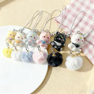 Rantai ponsel bola bulu kucing kartun gantungan kunci resin lucu liontin tas pelajar perempuan