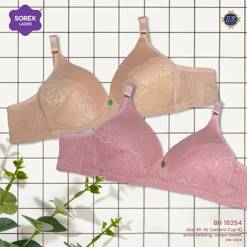 Sorex Bra Tanpa Kawat Busa Kait 3 Cup B Cup 3/4 Nilon Mix Bra Harian BH 18254 0