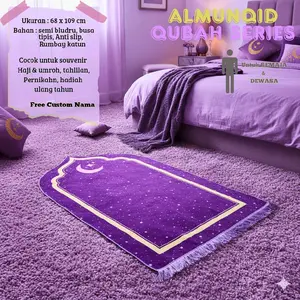 Almunqid Qubah Series Sajadah Sholat Remaja Dewasa 68x109 cm Bahan Semi Bludru Busa Tipis Anti Slip Rumbai Katun Cocok untuk Souvenir Hadiah